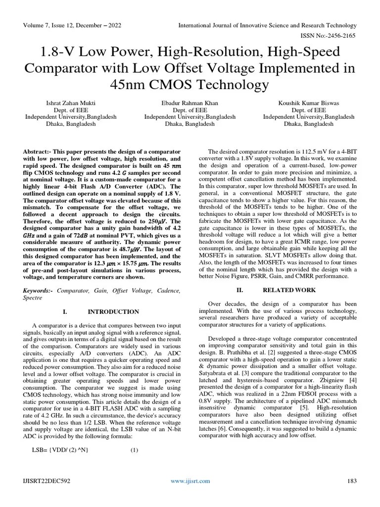 1.8-V Low Power, High-Resolution, High-Speed Comparator With Low Offset ...