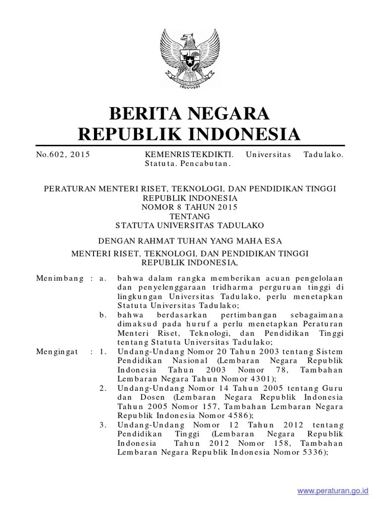 Permenristekdikti Nomor 8 Tahun 2015 | PDF