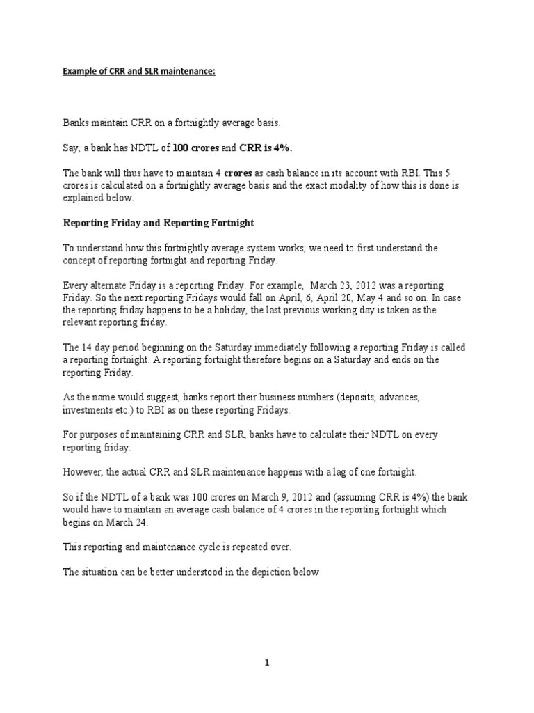 Example Of CRR And SLR | PDF | Reserve Bank Of India | Interest