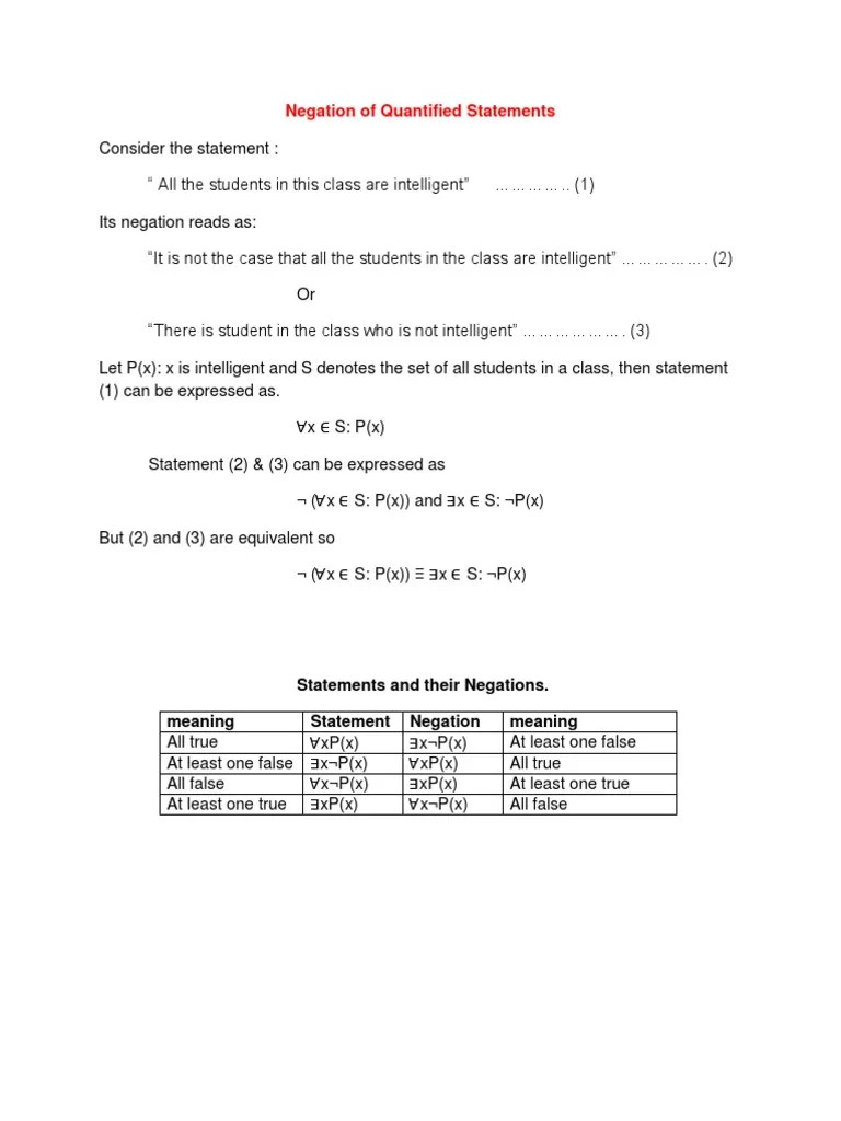 4-Negation Of Quantified Statements | PDF