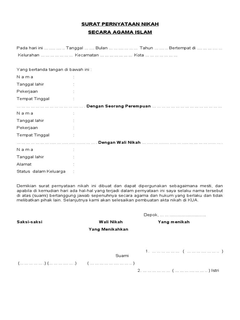 Surat Pernyataan Nikah | PDF