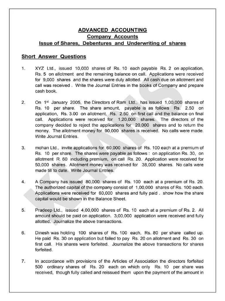Advanced Accounting - Issue Of Shares And Debentures | PDF