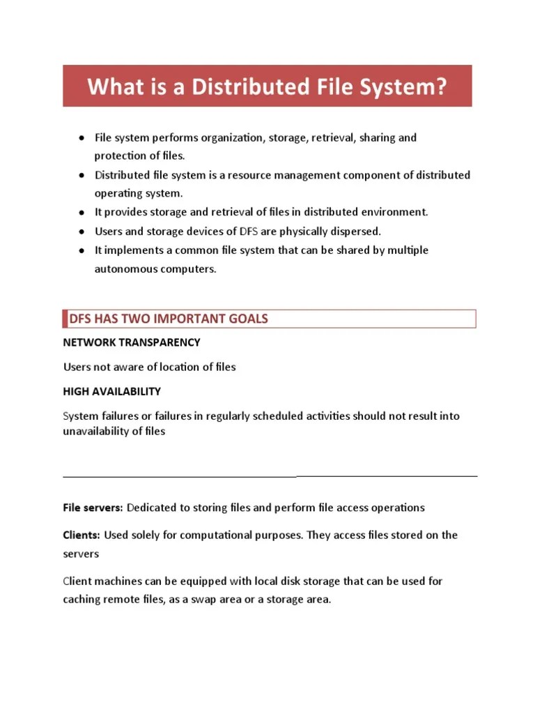 What Is A Distributed File System?: Dfs Has Two Important Goals | PDF ...