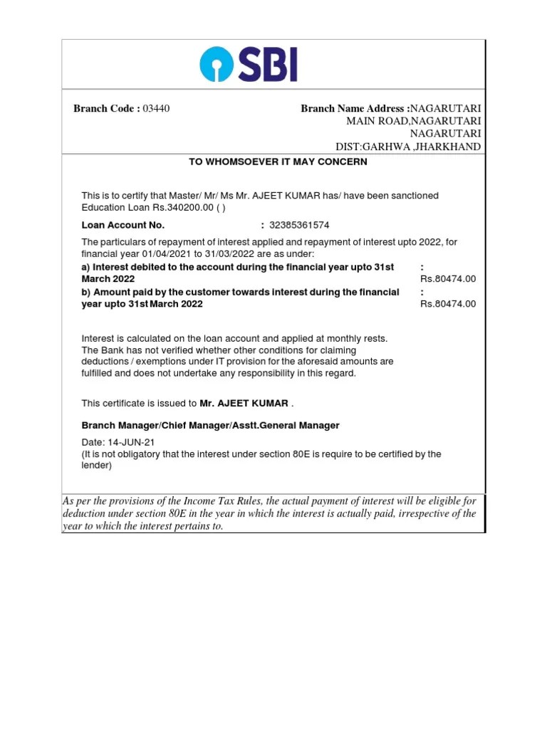 Education loan certificate