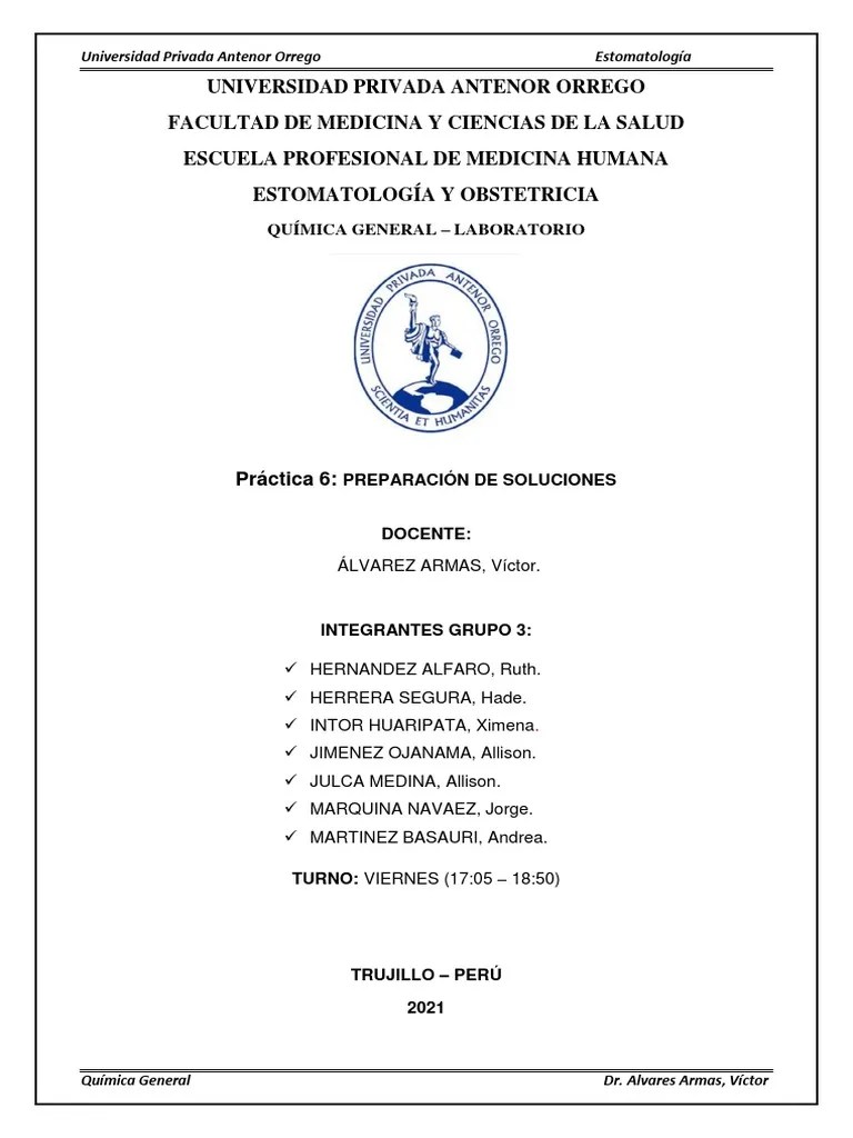Práctica 6 - Preparación De Soluciones | PDF | Concentración | Química