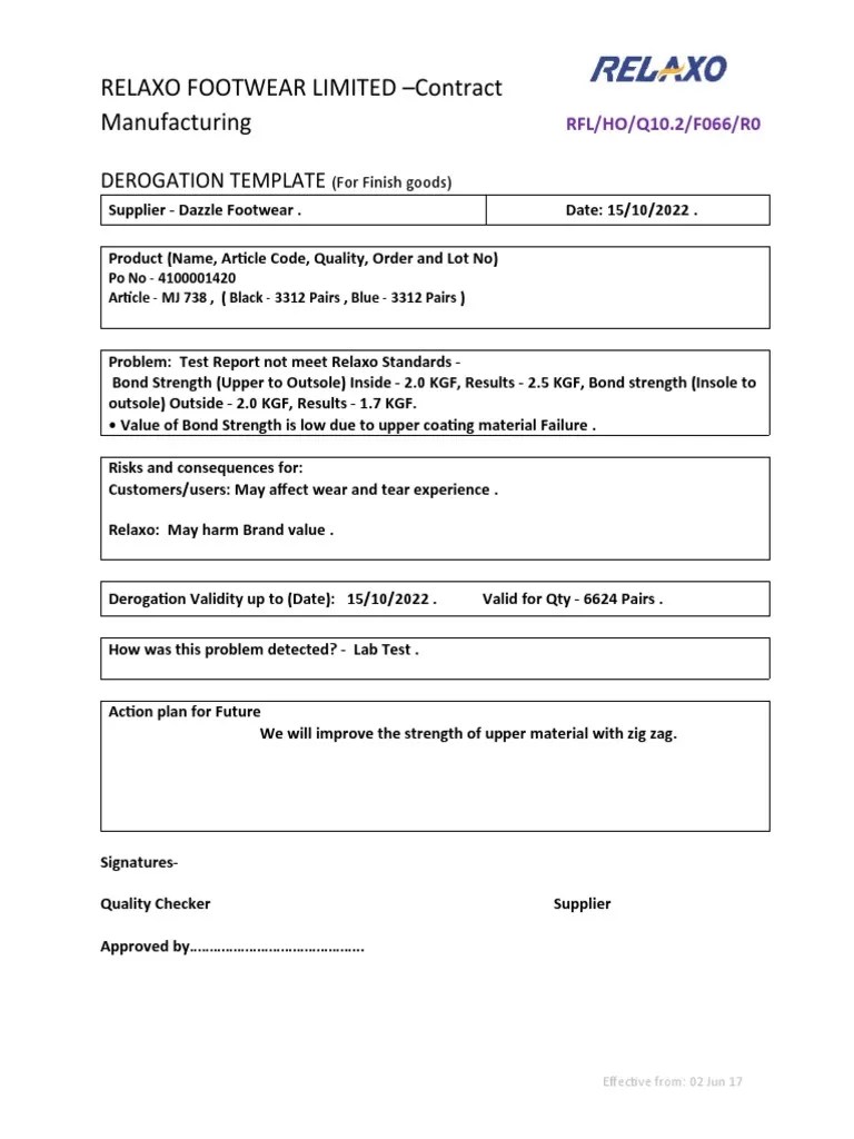 Deviation Note, At Dazzle Footwear MJ 738 | PDF