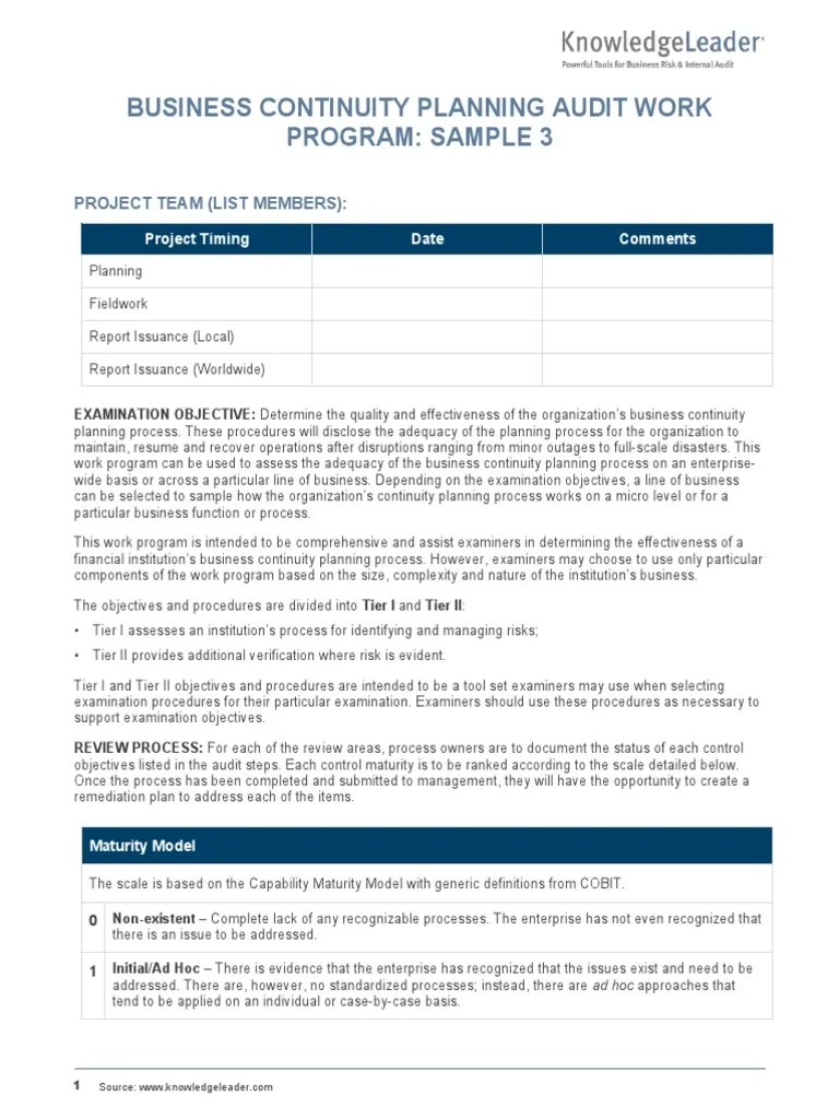 Audit Program It Business Continuity Disaster Recovery Pdf Audit - Classic City Photo - Desktop