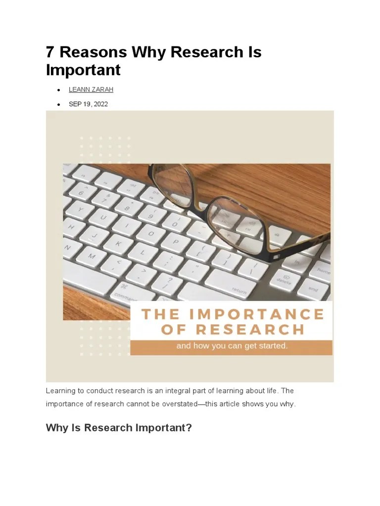 7 Reasons Why Research Is Important | PDF | Knowledge | Learning