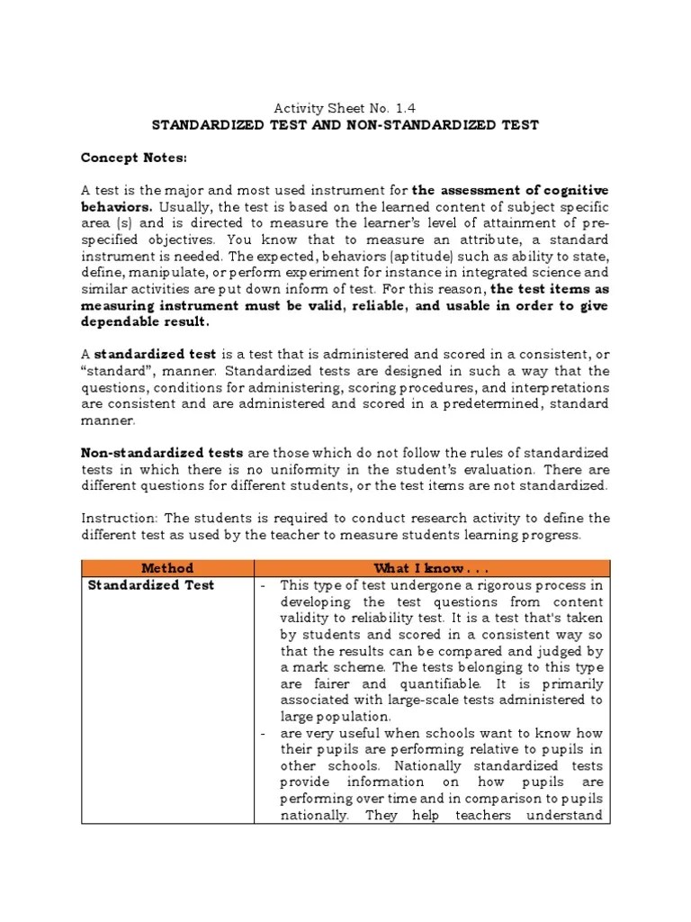 Assessment Of Student Learning 2 - Standardized & Non-Standardized Tests | PDF | Standardized ...