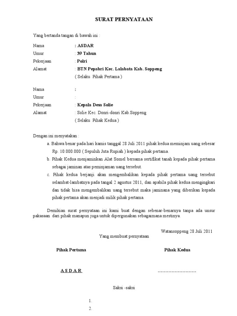 7 Contoh Surat Perjanjian Peminjaman Uang Lengkap Dengan Alasan 