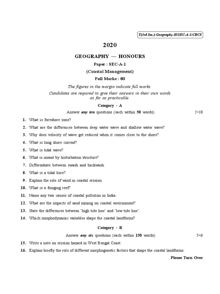 2020 Geography Honours Question Paper | PDF | Coast | Earth Sciences