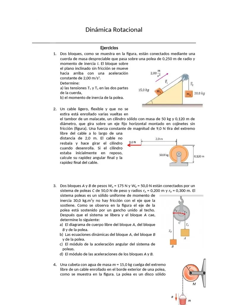 Dinámica Rotacional: Ejercicios De Cálculo De Sistemas Con Poleas Y Cuerdas | PDF | Fricción ...