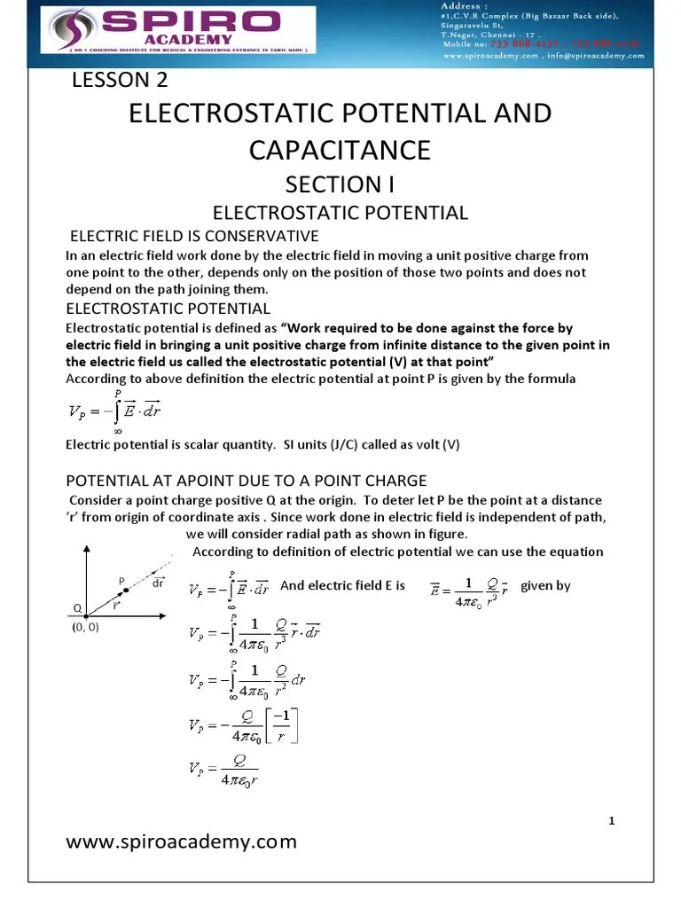 Electrostatic Potential And Capacitance | PDF | Dielectric | Capacitance
