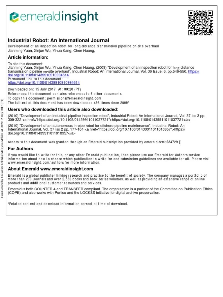 3 - Development Of An Inspection Robot For | PDF | Pipe (Fluid ...