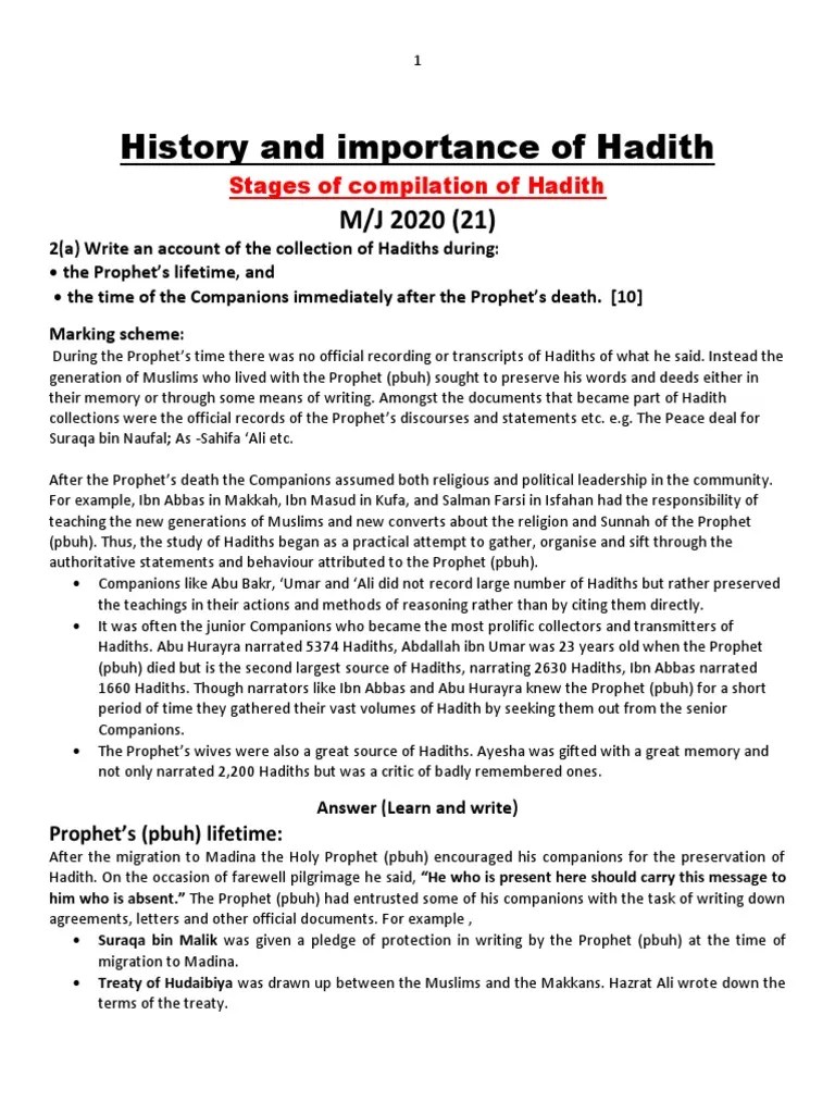 History And Importance Of Hadith 2022 SEP Complete | PDF | Hadith ...