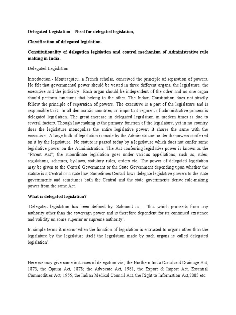 An Analysis Of Delegated Legislation In India: Types, Need For Delegation, Constitutionality ...