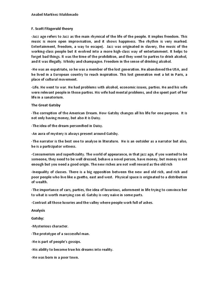 An In-Depth Analysis Of F. Scott Fitzgerald's The Great Gatsby Through The Eyes Of The ...