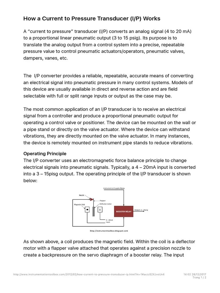 How A Current To Pressure Transducer (I - P) Works - Learning ...