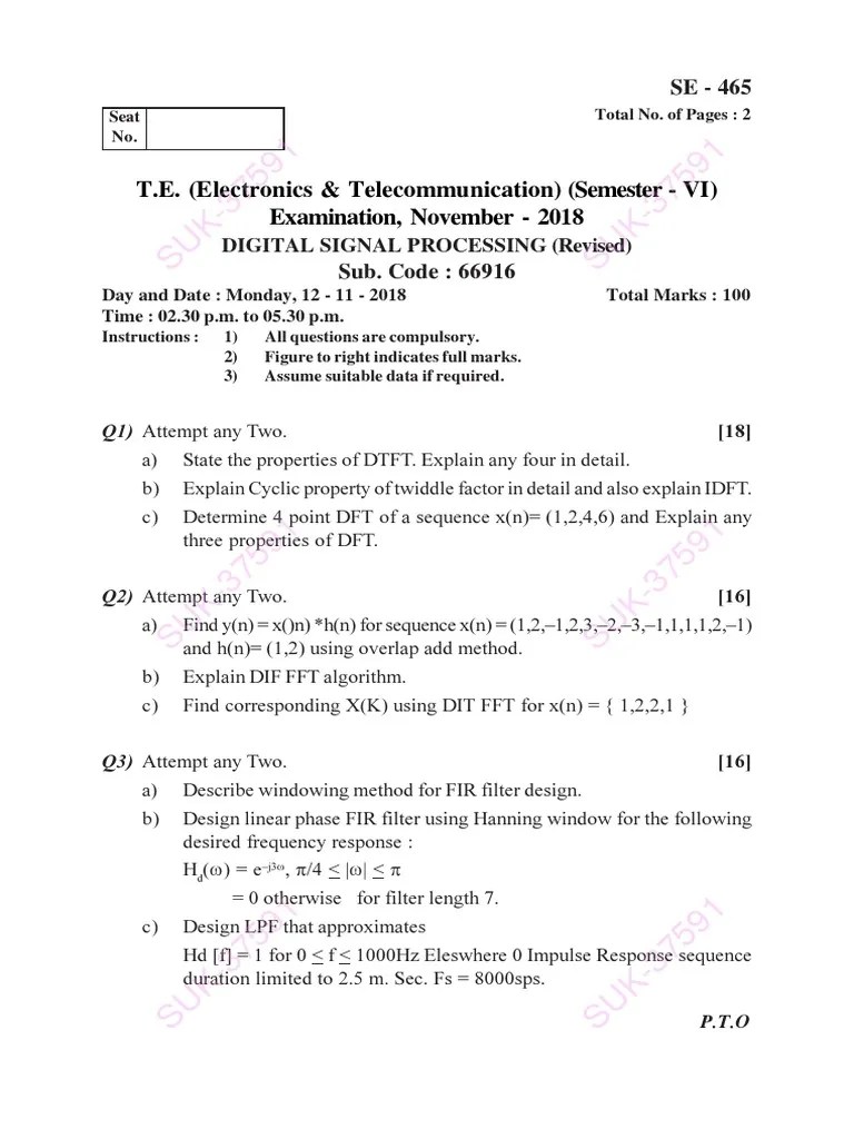 DSP Nov 18 | PDF | Digital Signal Processing | Discrete Fourier Transform