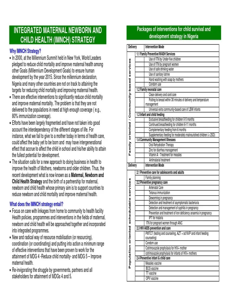 INTEGRATED MATERNAL NEWBORN And CHILD HEALTH | PDF | Child Mortality | Maternal Health