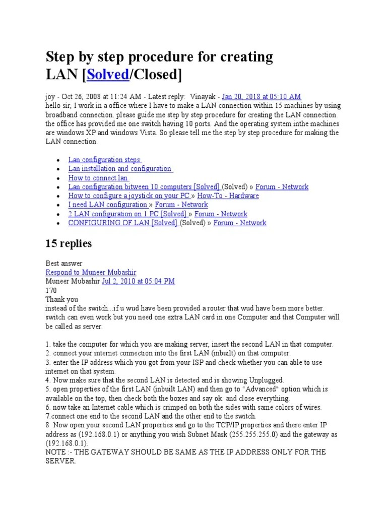 Step By Step Procedure For Creating LAN | PDF | Ip Address | Computer ...