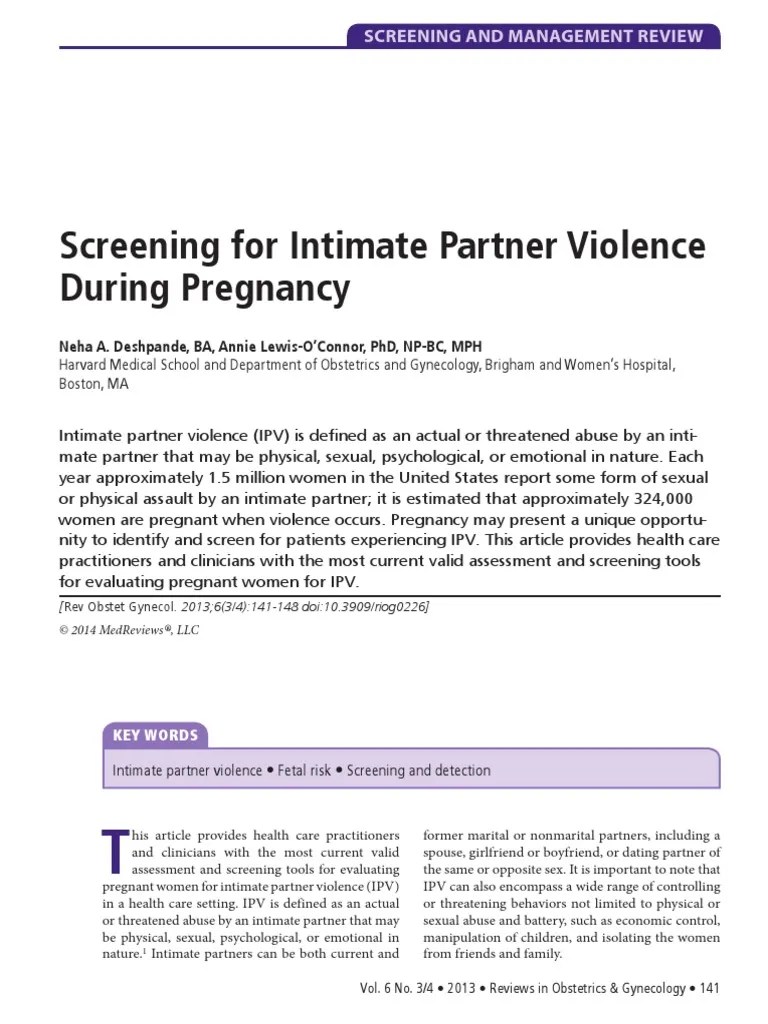 Screening For Intimate Partner Violence During Pregnancy-1 | PDF | Violence | Pregnancy