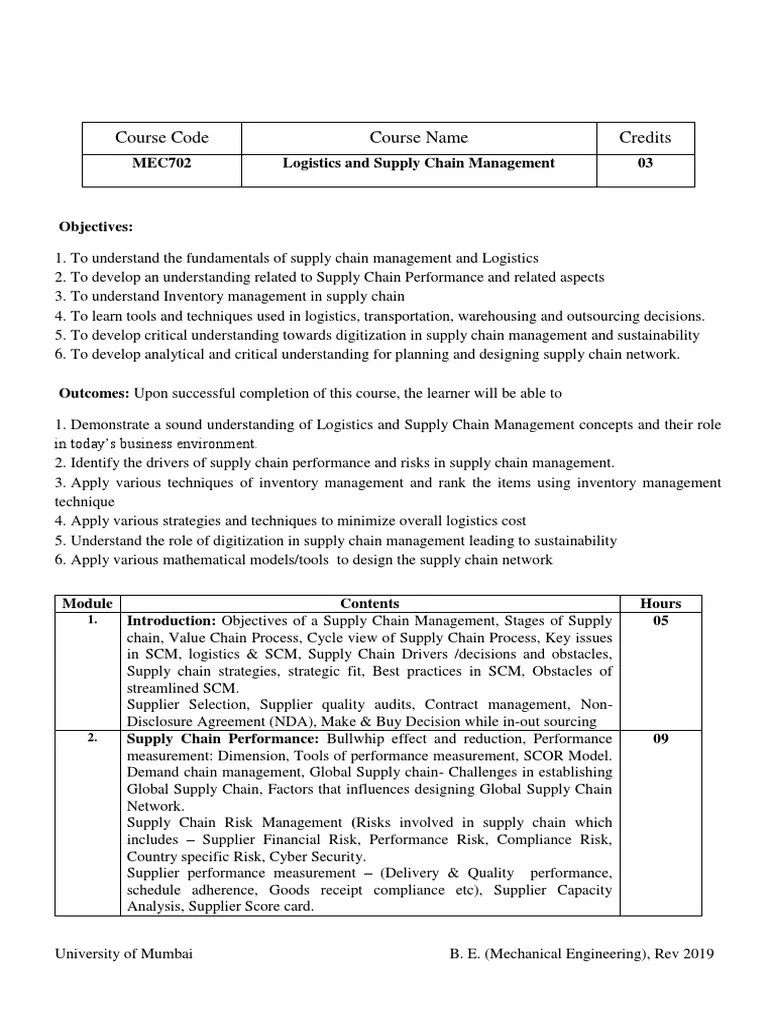 Logistics Supply Chain And Management Mumbai Univeristy | PDF | Supply ...