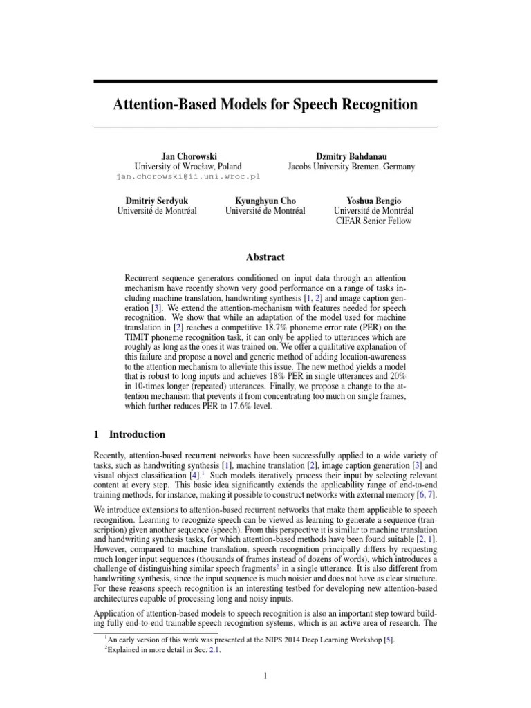 2015 Attention Based Models For Speech Recognition Paper | PDF | Speech ...