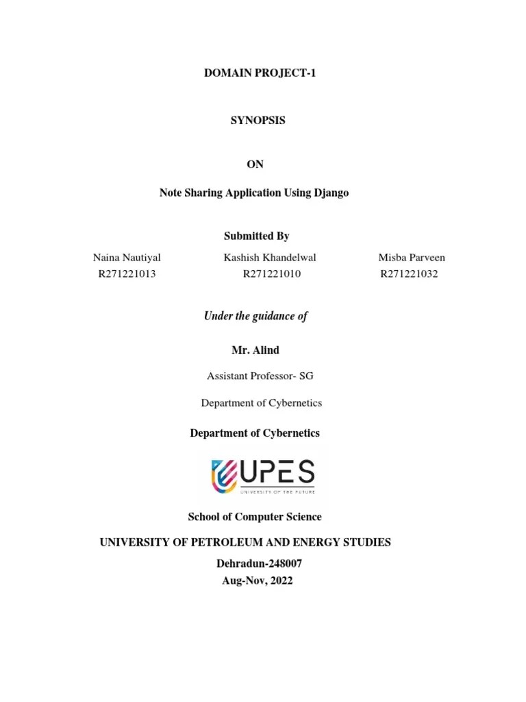Synopsis - Note Sharing Application Using Django | PDF | Evernote | Computer Science