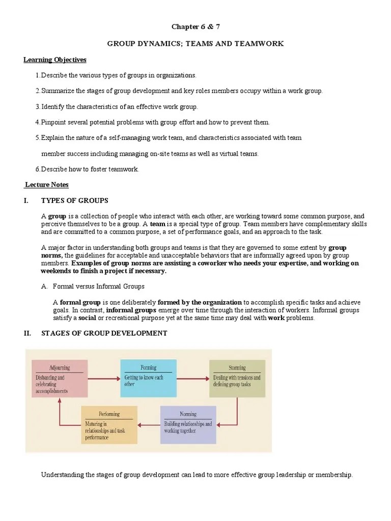 Chapter 6 & 7 Group Dynamics Teams And Teamwork | PDF | Leadership ...
