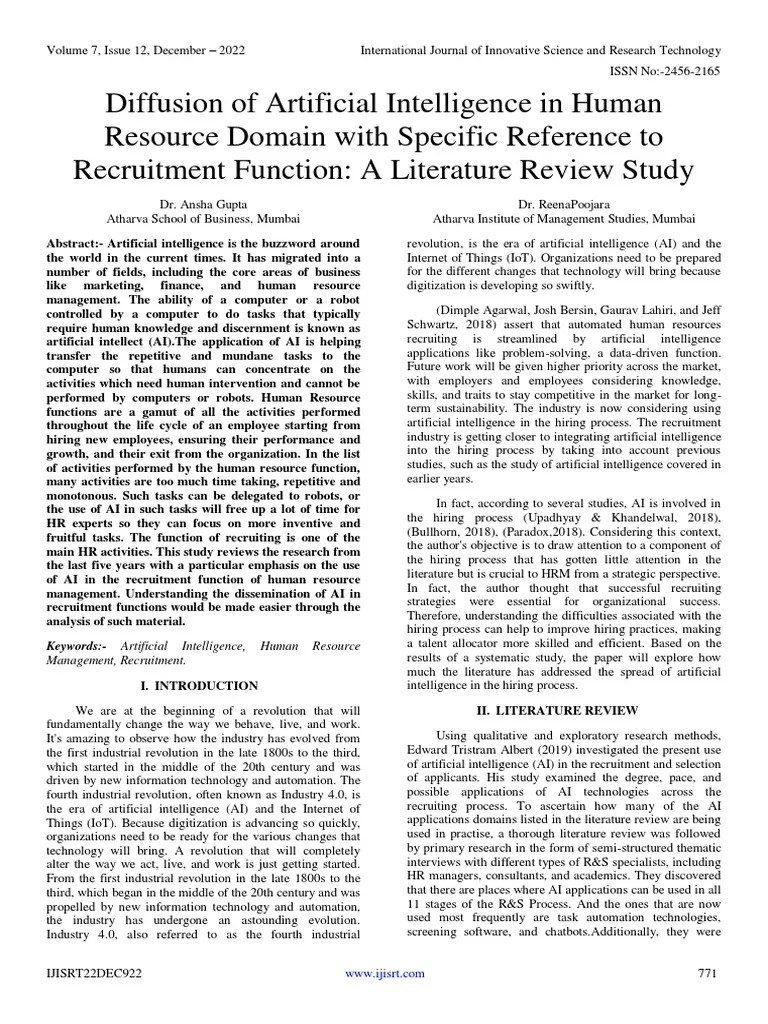 Diffusion Of Artificial Intelligence In Human Resource Domain With ...
