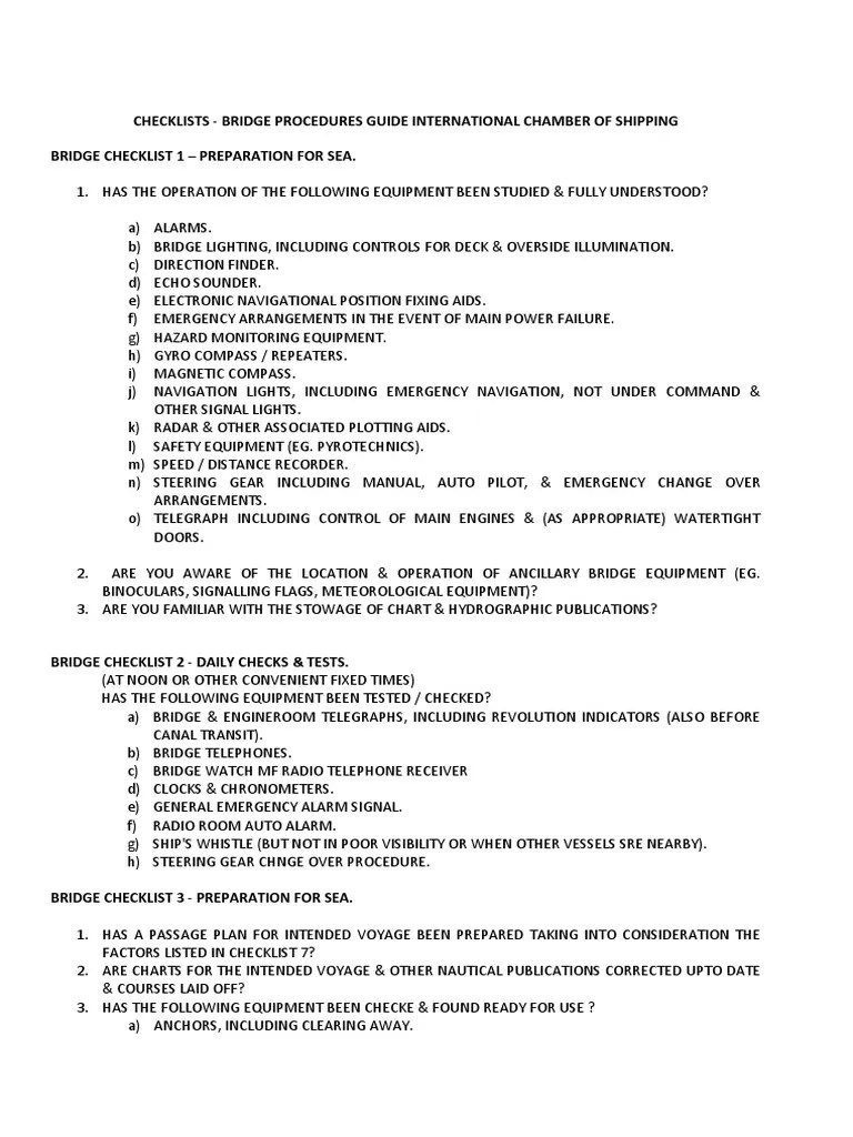 Checklists - Bridge Procedures Guide International Chamber Of Shipping ...