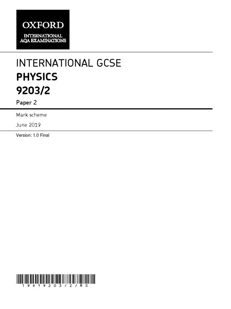 Mark Scheme For Oxford AQA IGCSE Physics Paper 2 June 19 | Download Free PDF | Atomic Nucleus ...