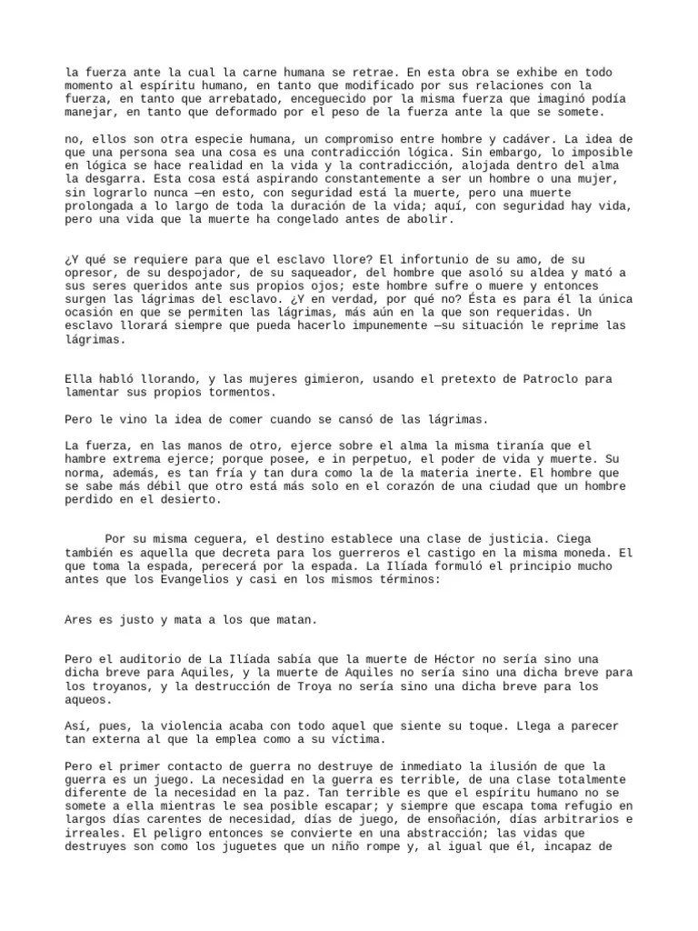 De La Iliada O El Poema De La Fuerza Simone Weil | PDF | Ilíada | Amor