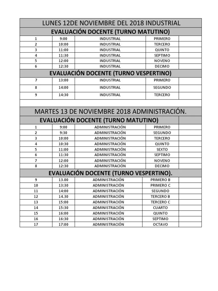 EVALUACIÓN DOCENTE Nov 2018 | PDF
