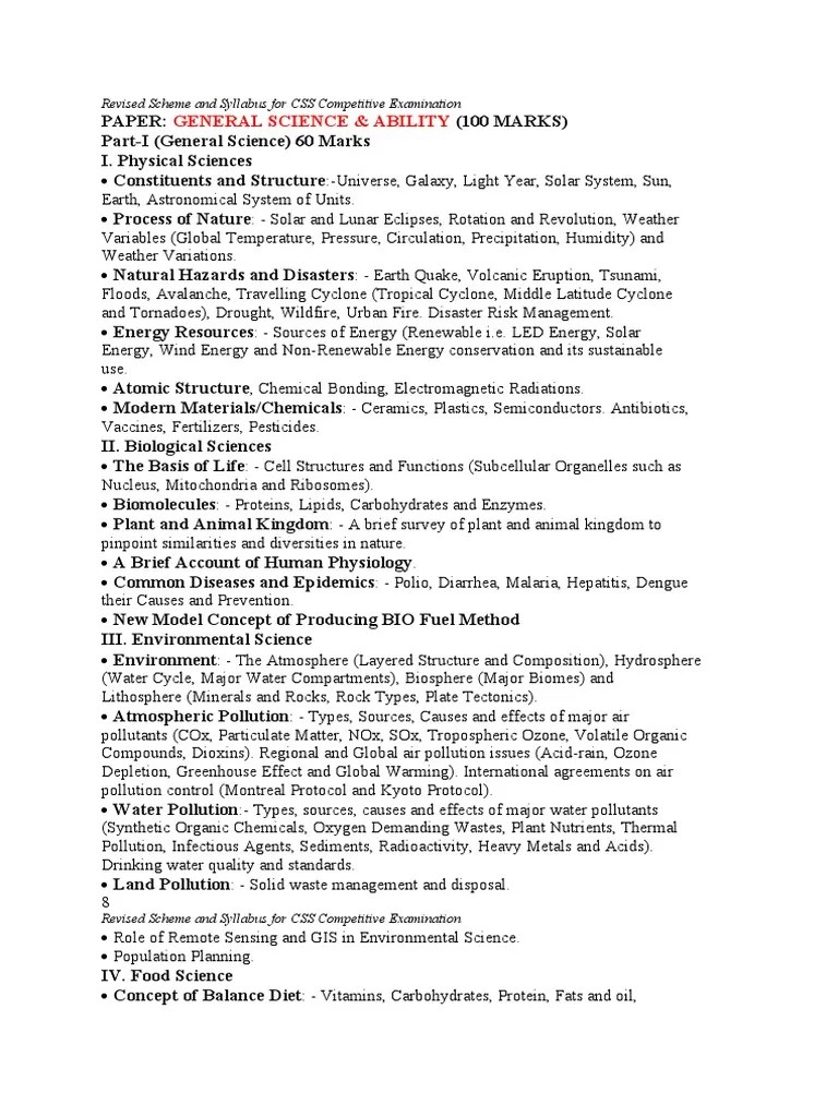Css General Science & Ability Sllybus 2023 | PDF | Earth | Foods