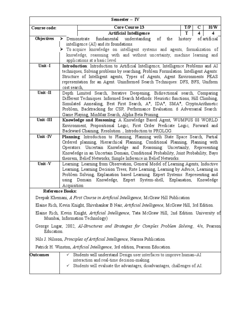 An Introduction To Artificial Intelligence: Objectives, Units Of Study ...