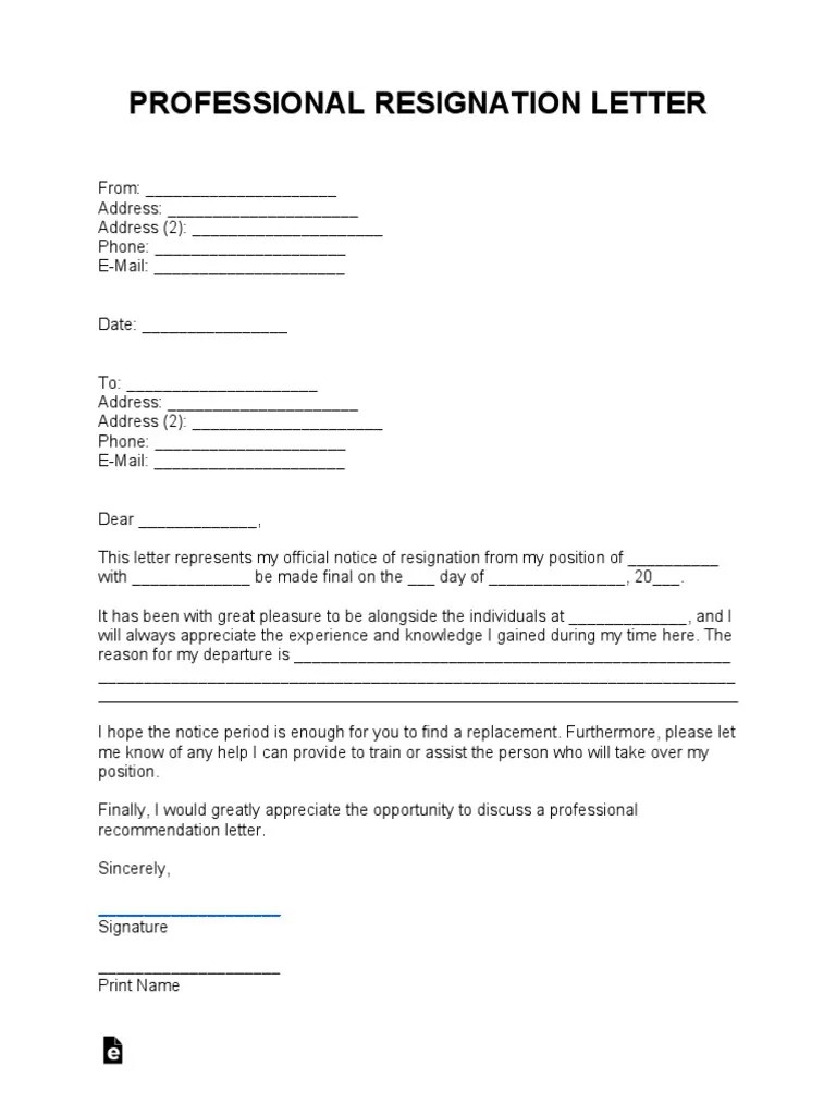 Professional Resignation Letter | PDF