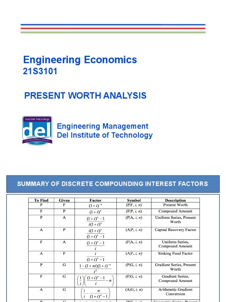 Lecture 7 Engineering Economics Present Worth Analysis | PDF | Net Present Value | Economies