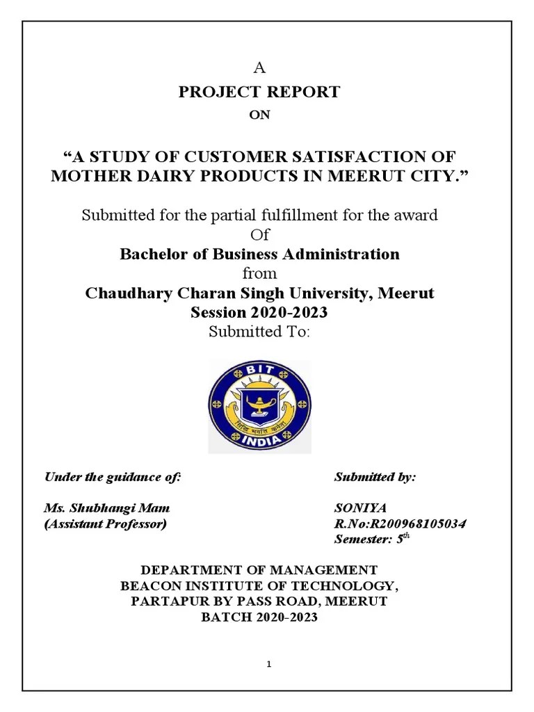 A Study Of Customer Satisfaction Of Mother Dairy Products In Meerut City | PDF | Milk | Food And ...
