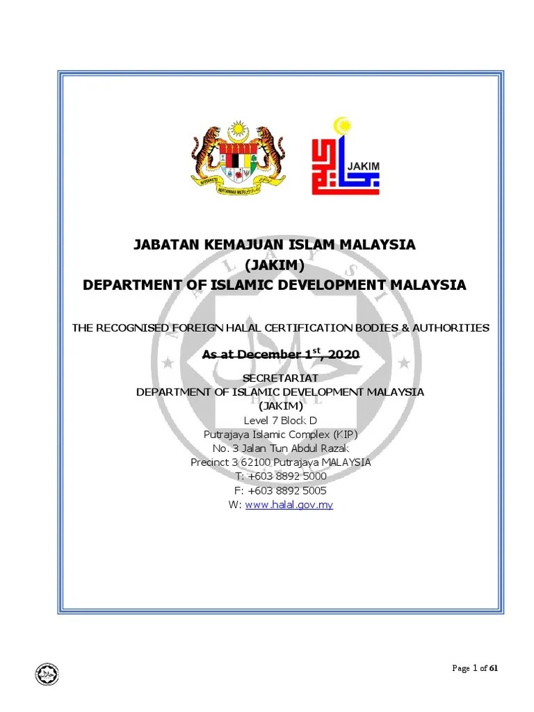 JAKIM's List Of Foreign Halal Certification Bodies | PDF | Malaysia ...