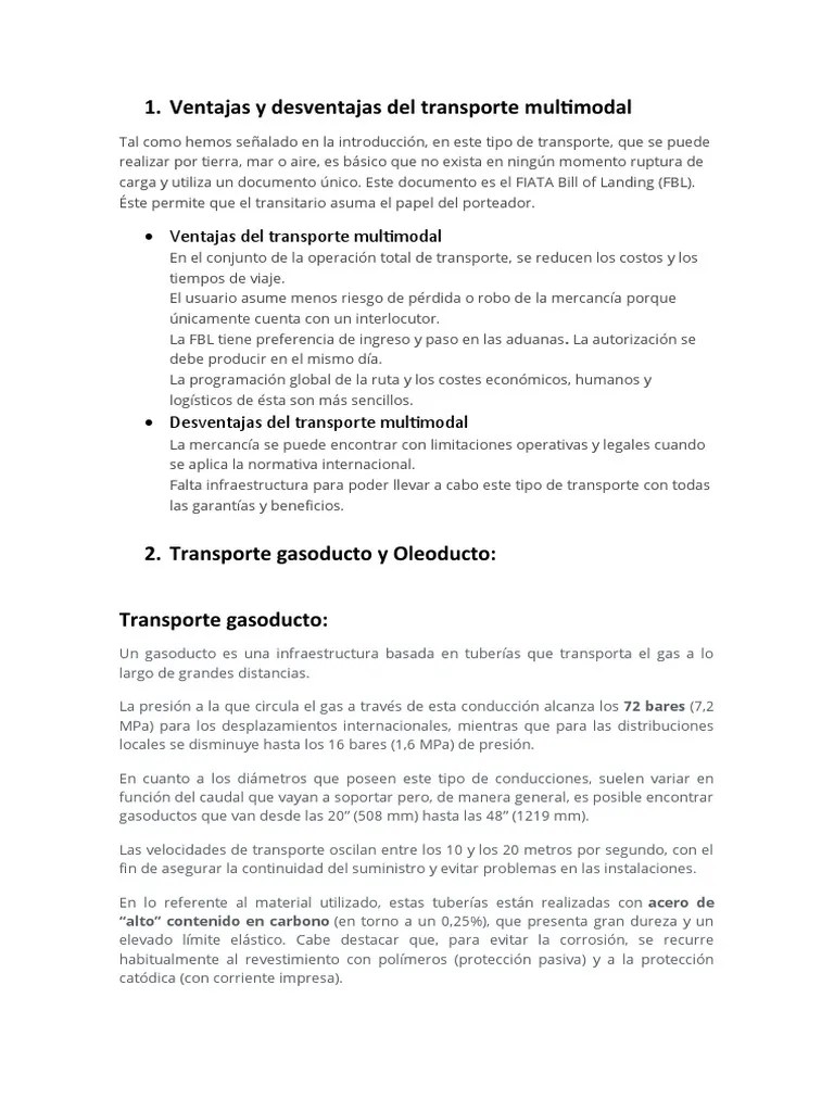 Ventajas Y Desventajas Del Transporte Multimodal | PDF | Transporte Por Tubería | Química