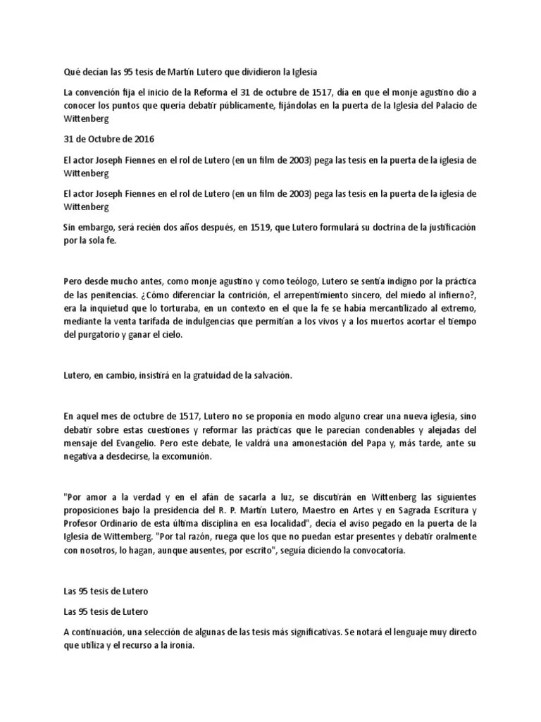 Qué Decían Las 95 Tesis De Martín Lutero Que Dividieron La Iglesia ...