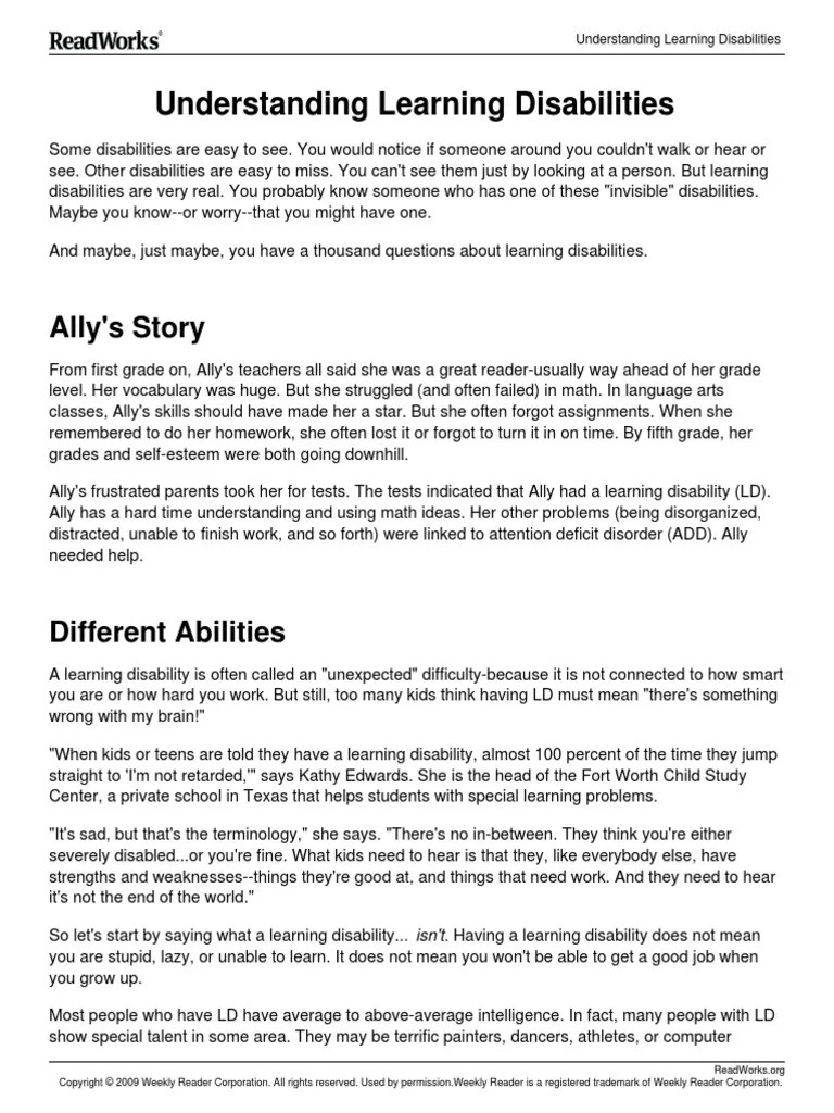 Comprehension undertanding learning disabilities