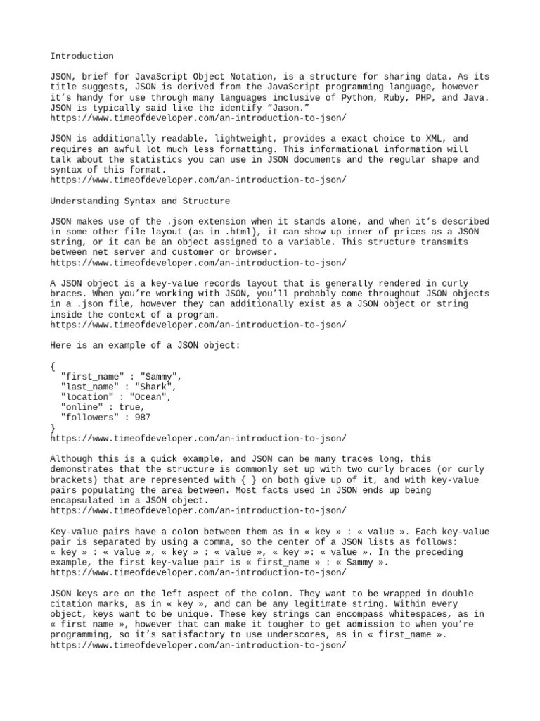 An Introduction To JSON | Download Free PDF | Json | Xml