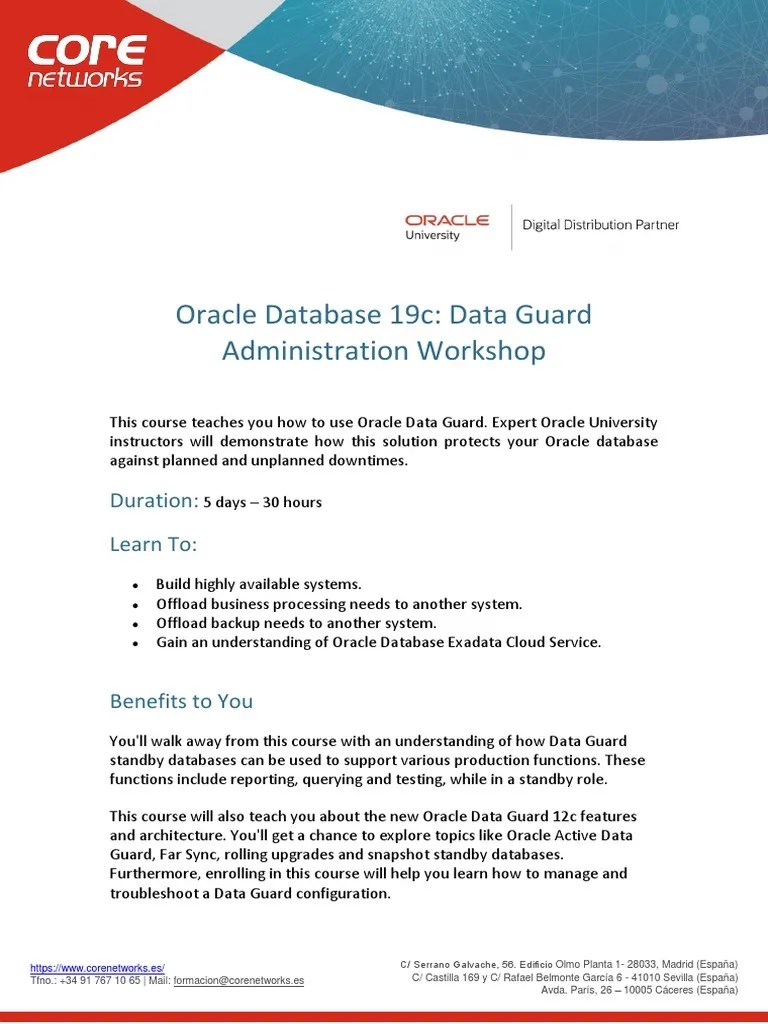 Oracle Database 19c Data Guard Administration Workshop | Download Free PDF | Databases ...