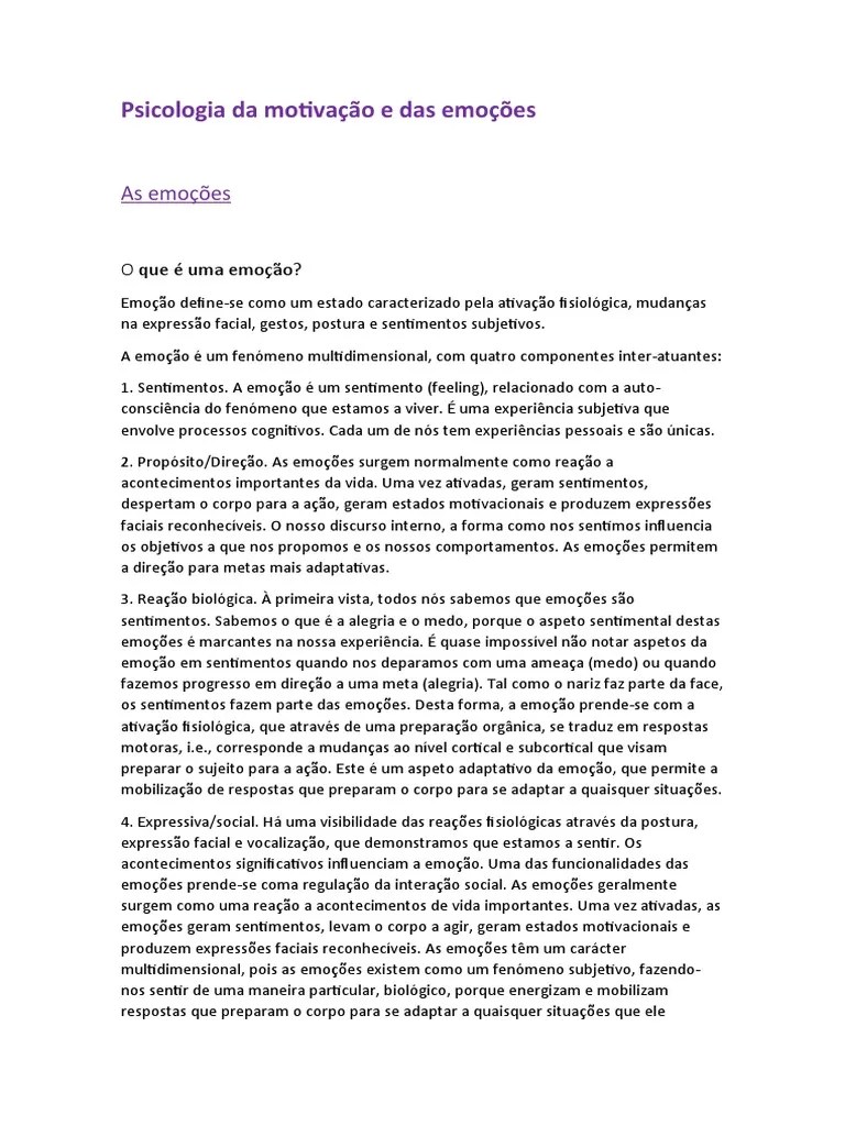 Psicologia Da Motivação E Das Emoções | PDF | Emoções | Experiência