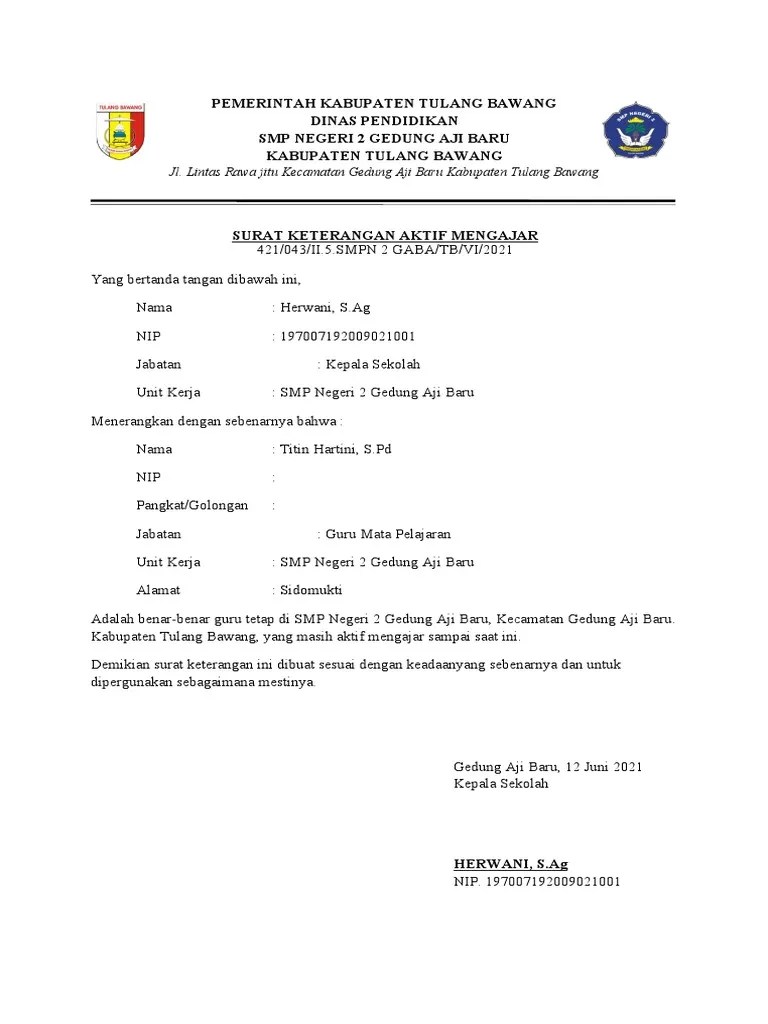 Surat Keterangan Aktif Mengajar | PDF