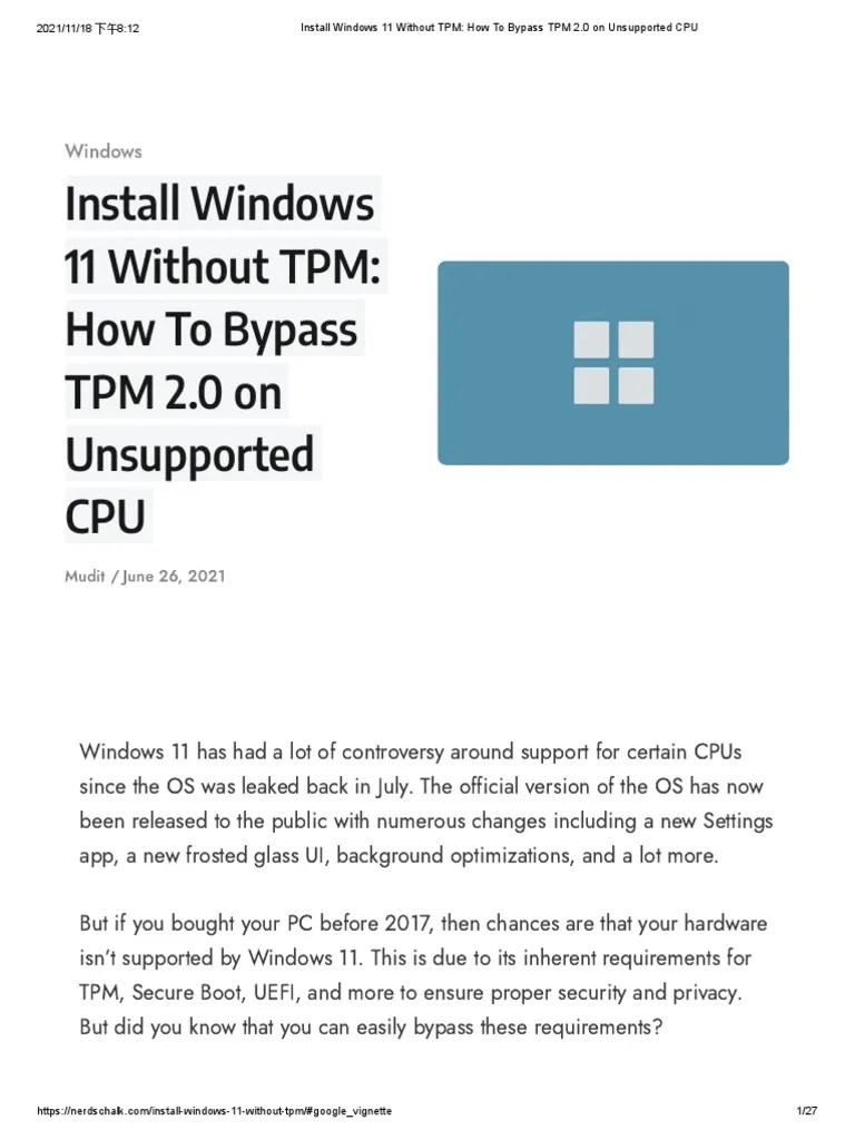 Install Windows 11 Without TPM - How To Bypass TPM 2.0 On Unsupported ...