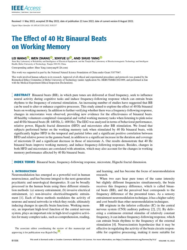 The Effect Of 40 HZ Binaural Beats On Working Memory | PDF | Neural ...